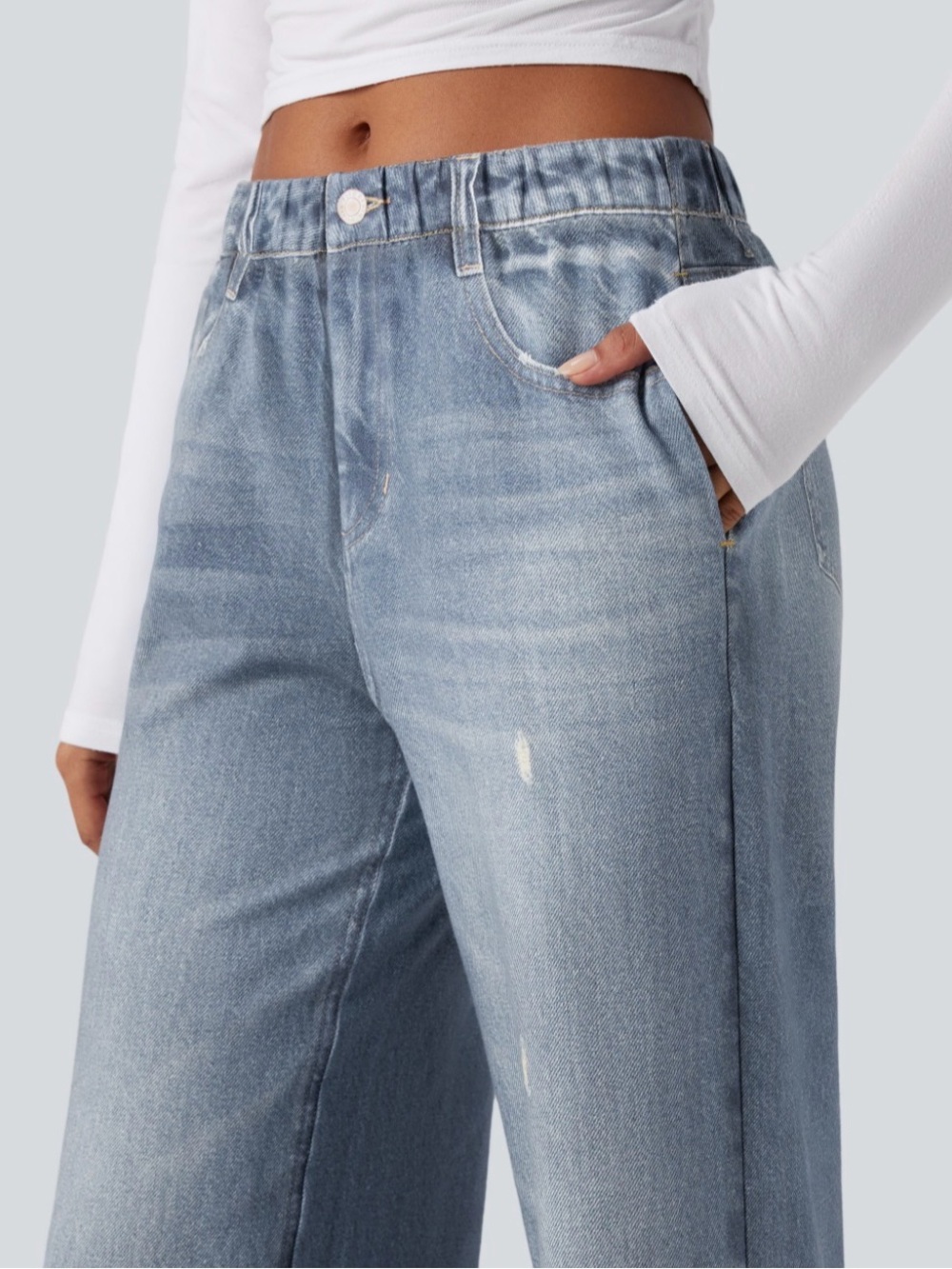 HALARA mid-rise denim print French Terry casual sweatpants Jean size Medium - Picture 10 of 10
